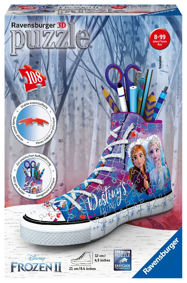 Ravensburger 3D Puzzle 12121 Sneaker Disney Frozen 2 - Praktischer Stiftehalter - 108 Teile - Schreibtisch-Organizer für Kinder ab 8 Jahren