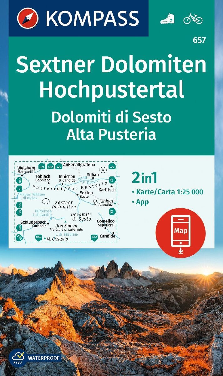 KOMPASS Wanderkarte 657 Sextner Dolomiten, Hochpustertal / Dolomiti di Sesto, Alta Pusteria 1:25.000