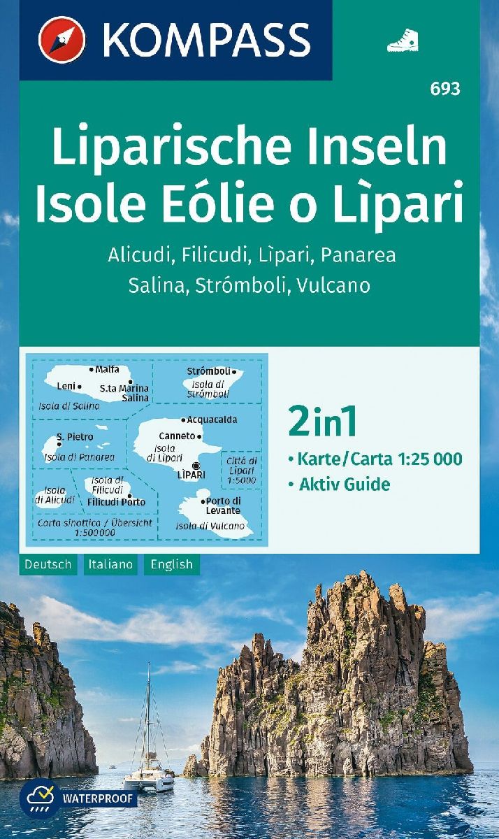 KOMPASS Wanderkarte 693 Liparische Inseln, Isole Eólie o Lìpari, Alicudi, Filicudi, Lìpari, Panarea, Salina, Strómboli, Vulcano 1:25.000
