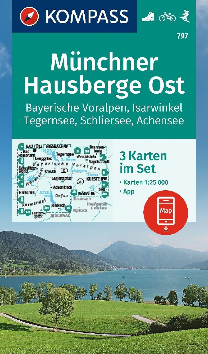 KOMPASS Wanderkarten-Set 797 Münchner Hausberge Ost, Bayerische Voralpen, Isarwinkel, Tegernsee, Schliersee, Achensee (3 Karten) 1:25.000