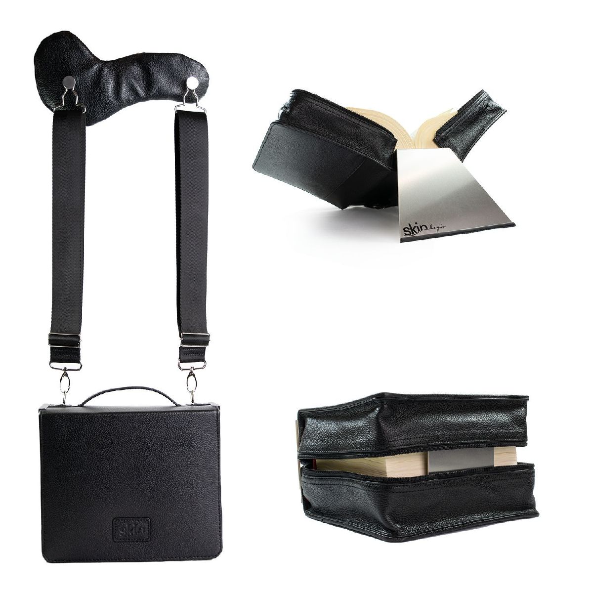 HabersackSKIN Tasche PURO aus Nappaleder in Gr. XL in Onyx-Schwarz mit Tragegurt & Buchstütze