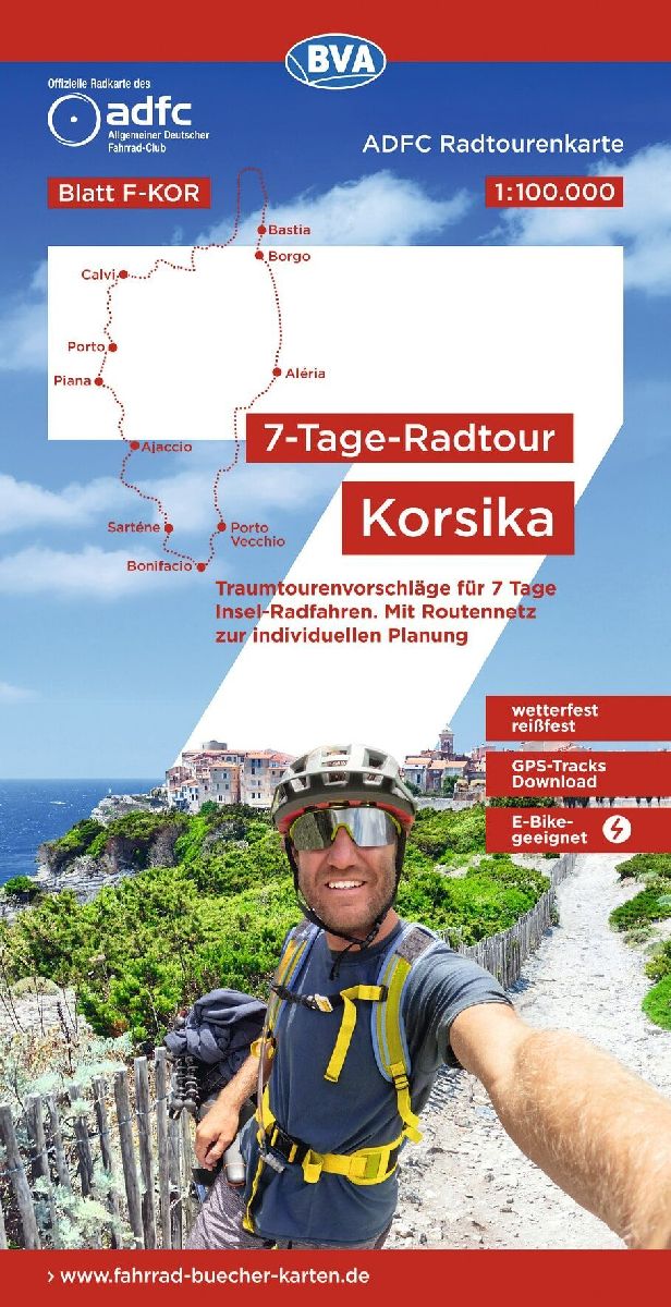 BVA ADFC Radtourenkarte 7-Tage-Radtour Korsika, 1:100.000