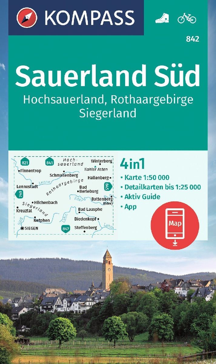 KOMPASS Wanderkarte 842 Sauerland Süd, Hochsauerland, Rothaargebirge, Siegerland 1:50.000