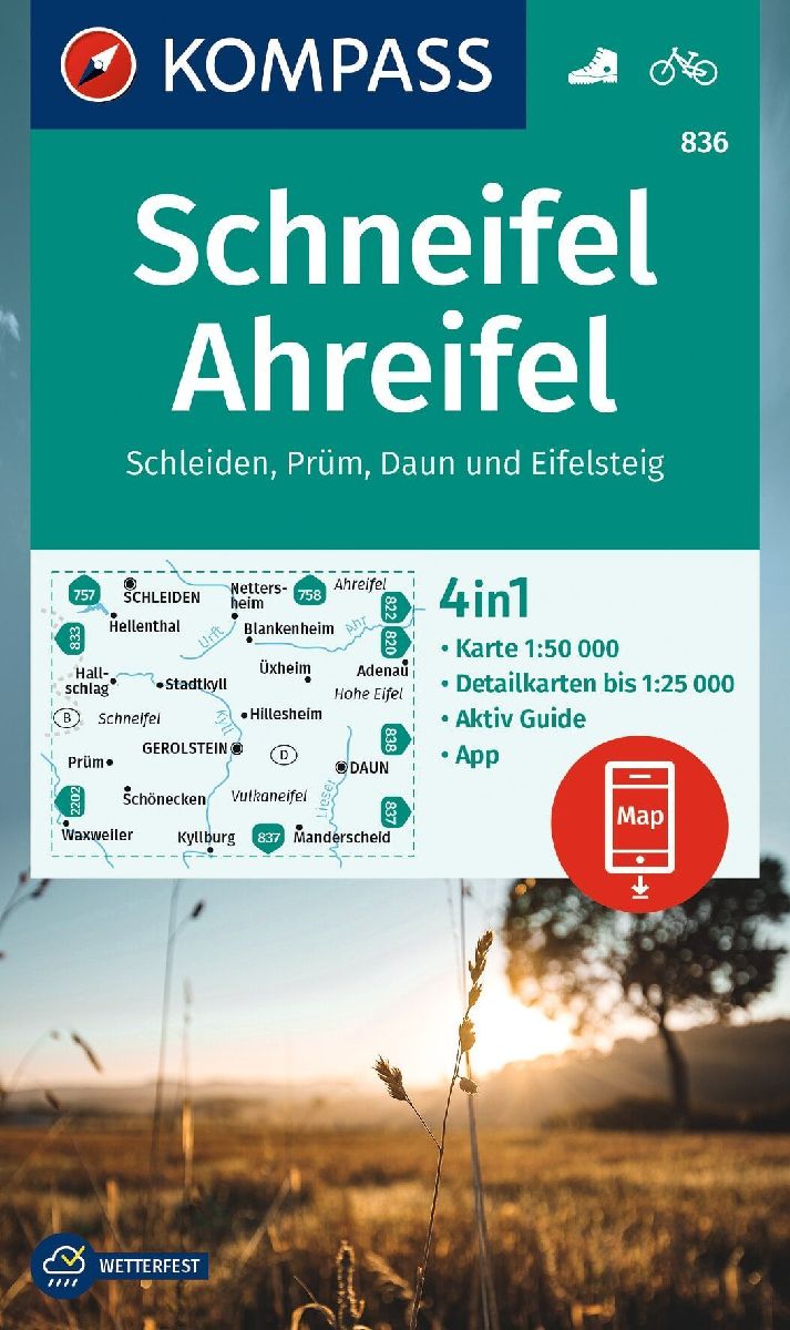 KOMPASS Wanderkarte 836 Schneifel, Ahreifel, Schleiden, Prüm, Daun, Eifelsteig 1:50.000