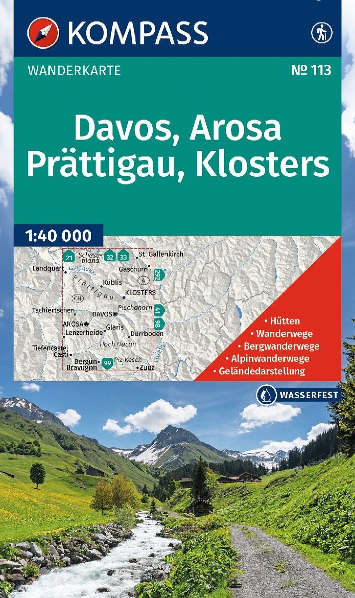 KOMPASS Wanderkarte 113 Davos, Arosa, Prättigau, Klosters 1:40.000