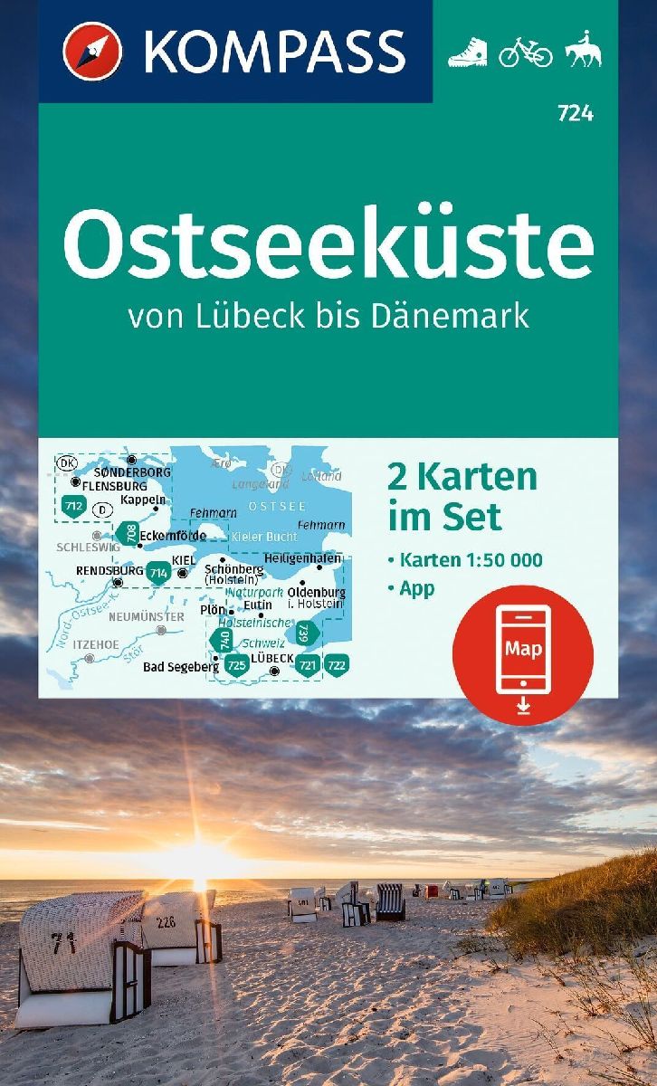 KOMPASS Wanderkarten-Set 724 Ostseeküste von Lübeck bis Dänemark (2 Karten) 1:50.000