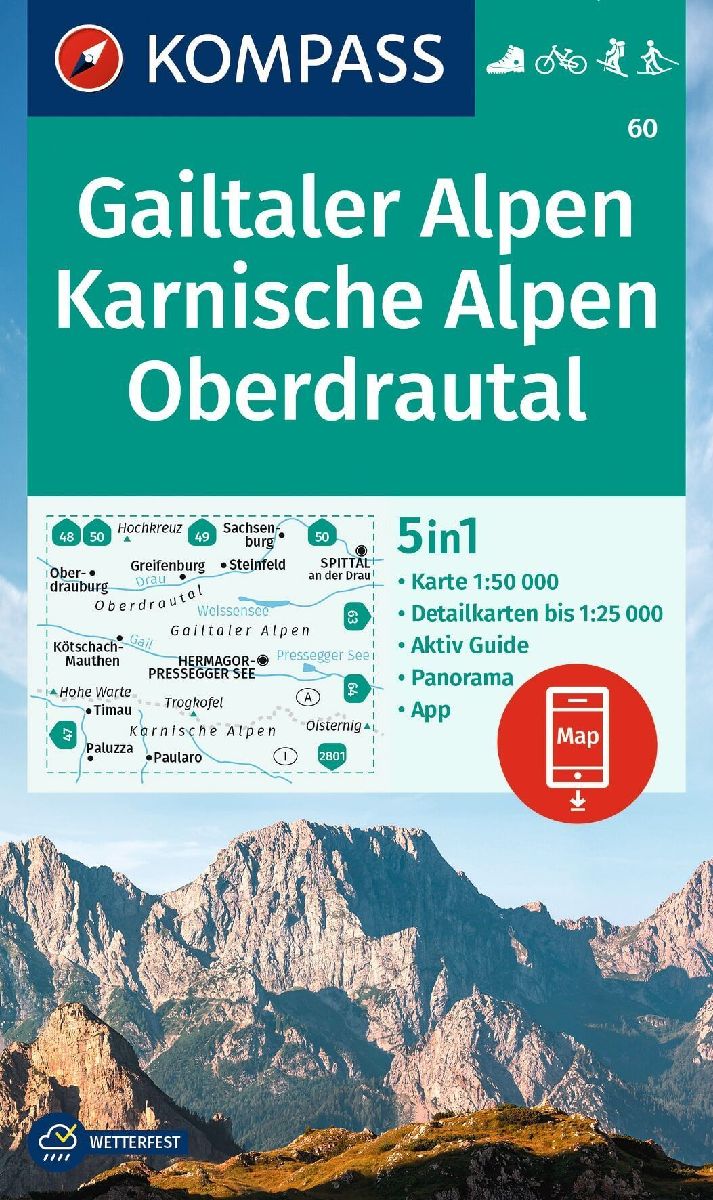 KOMPASS Wanderkarte 60 Gailtaler Alpen, Karnische Alpen, Oberdrautal 1:50.000