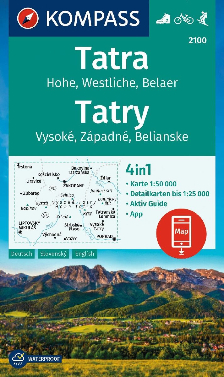 KOMPASS Wanderkarte 2100 Tatra, Hohe, Westliche, Belaer, Tatry, Vysoké, Západné, Belianske 1:50.000