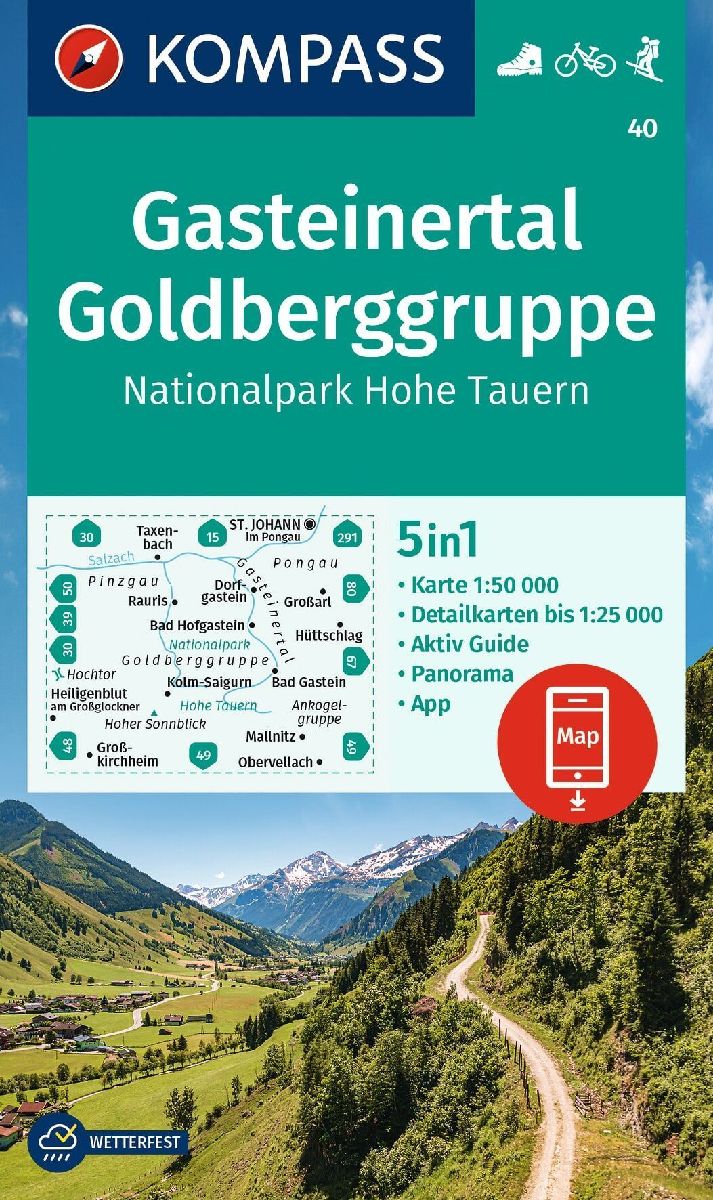 KOMPASS Wanderkarte 40 Gasteinertal, Goldberggruppe, Nationalpark Hohe Tauern 1:50.000
