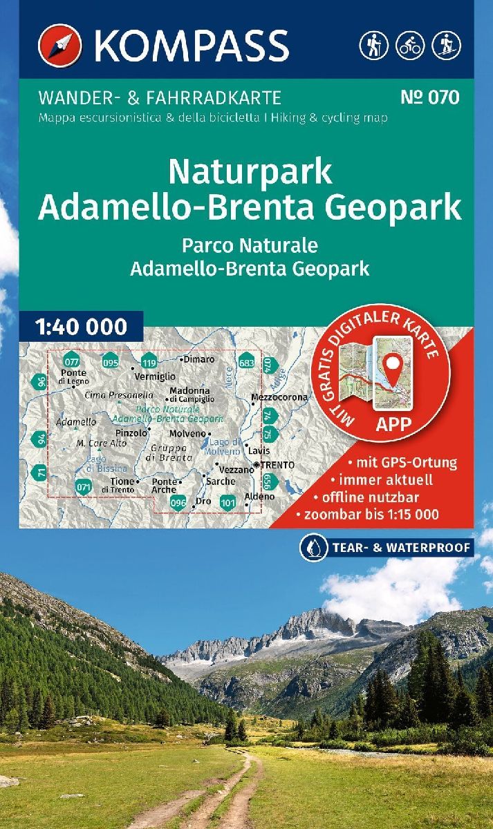 KOMPASS Wanderkarte 070 Naturpark Adamello-Brenta Geopark / Parco Naturale Adamello-Brenta Geopark 1:40.000
