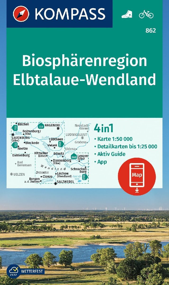 KOMPASS Wanderkarte 862 Biosphärenregion Elbtalaue-Wendland 1:50.000