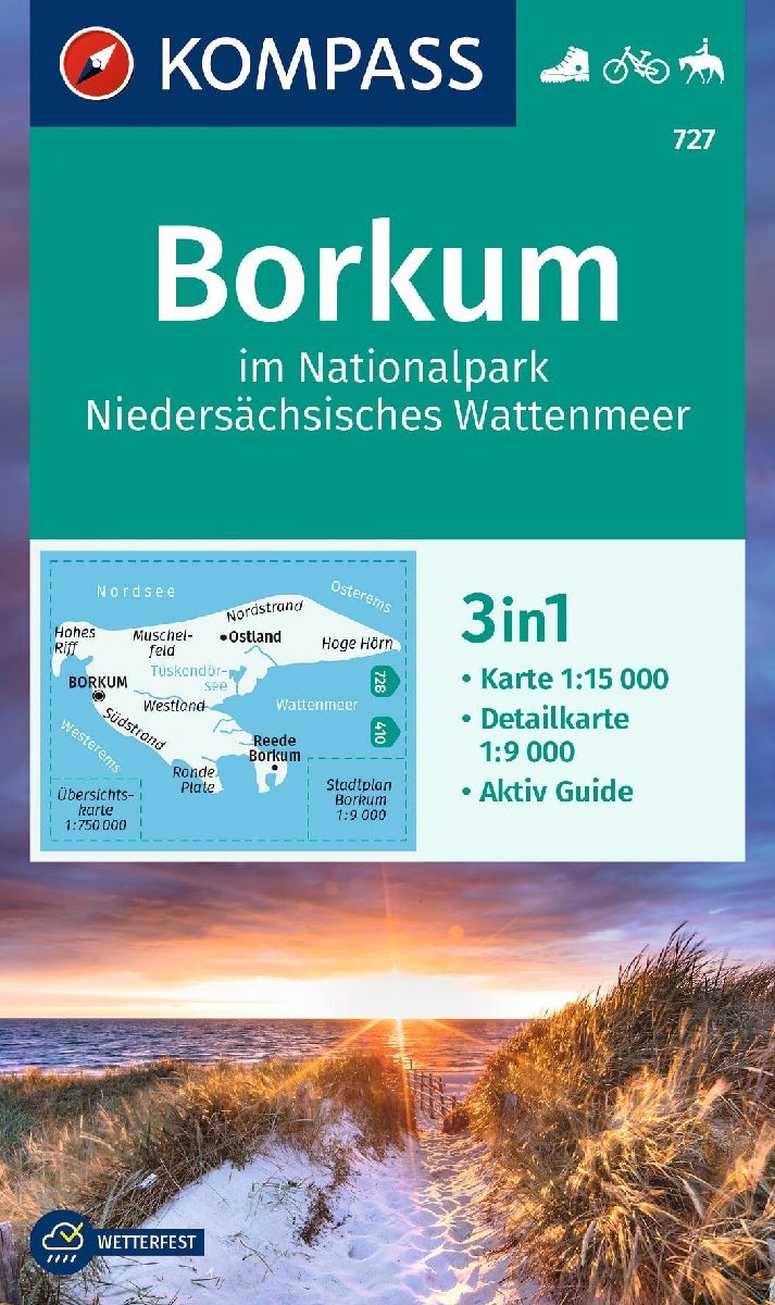 KOMPASS Wanderkarte 727 Borkum im Nationalpark Niedersächsisches Wattenmeer 1:15.000