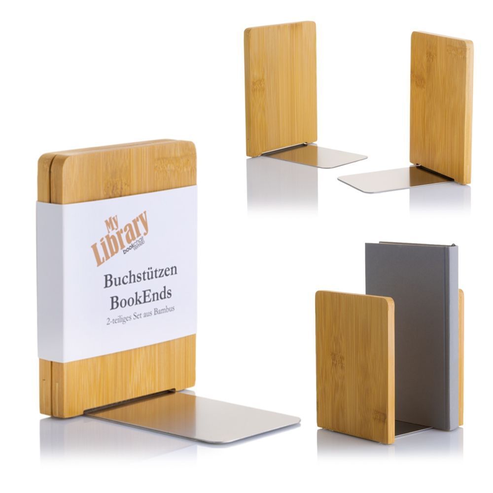 MyLibrary Buchstützen 2er Set | Holz & Edelstahl | Bookends