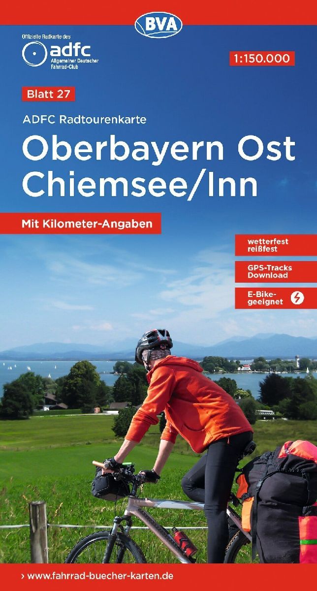 ADFC-Radtourenkarte 27 Oberbayern Ost Chiemsee/Inn 1:150.000, reiß- und wetterfest, E-Bike geeignet, GPS-Tracks Download, mit Bett+Bike Symbolen, mit Kilometer-Angaben