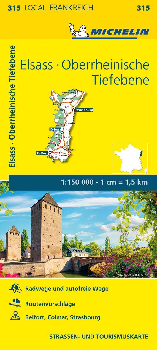 Michelin Localkarte Elsass Oberrheinische Tiefebene 1 : 150 000 (315)