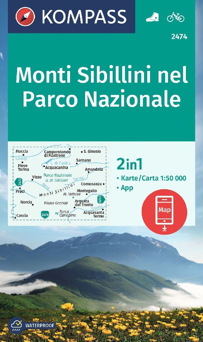KOMPASS Wanderkarte 2474 Monti Sibillini nel Parco Nazionale 1:50.000