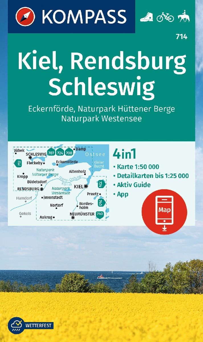 KOMPASS Wanderkarte 714 Kiel, Rendsburg, Schleswig 1:50.000