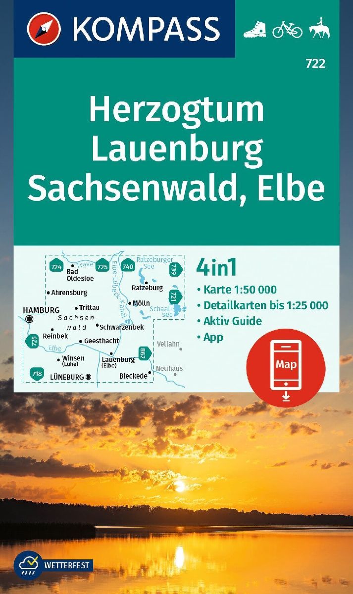 KOMPASS Wanderkarte 722 Herzogtum Lauenburg, Sachsenwald, Elbe 1:50.000