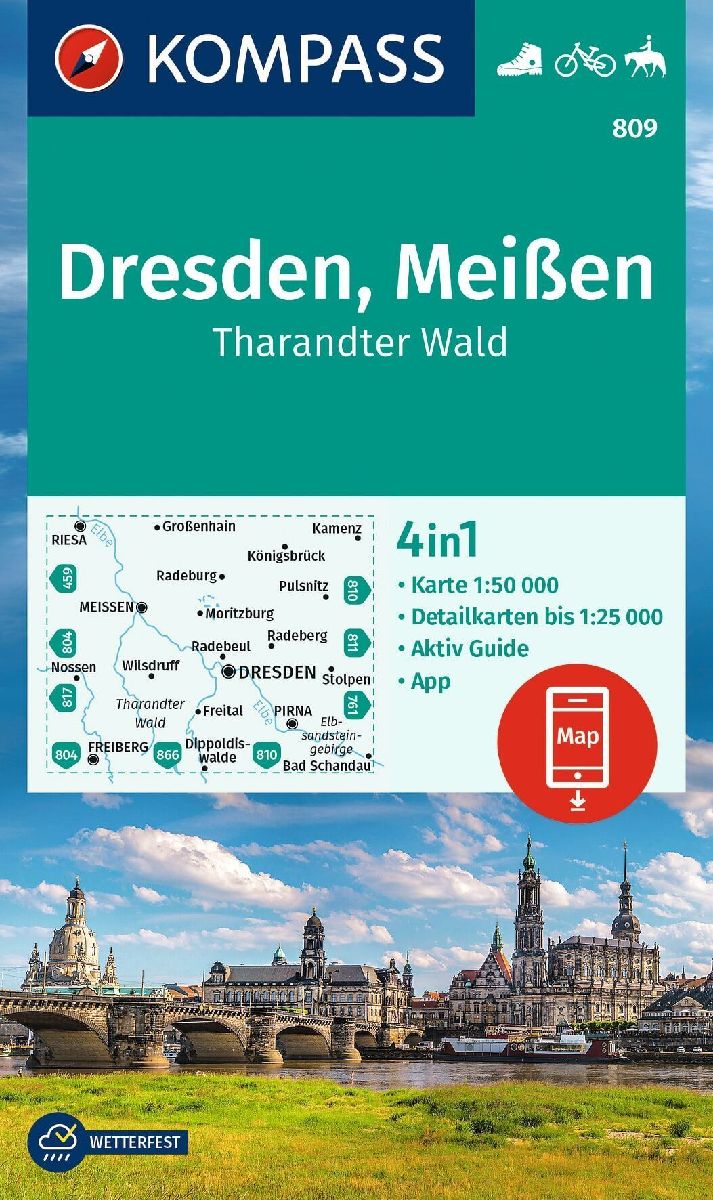 KOMPASS Wanderkarte 809 Dresden, Meißen, Tharandter Wald 1:50.000