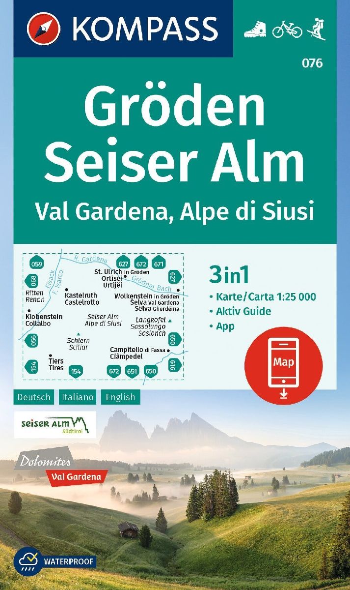 KOMPASS Wanderkarte 076 Gröden, Seiser Alm / Val Gardena, Alpe di Siusi 1:25.000