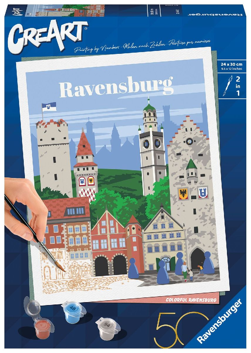 CreArt, Malen nach Zahlen Citys - Farbenfrohes Ravensburg