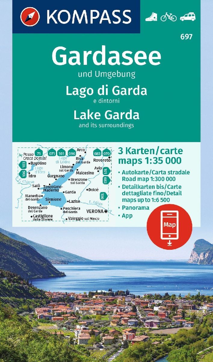 KOMPASS Wanderkarten-Set 697 Gardasee und Umgebung - Lake Garda and its surroundings - Lago di Garda e dintorni (3 Karten) 1:35.000