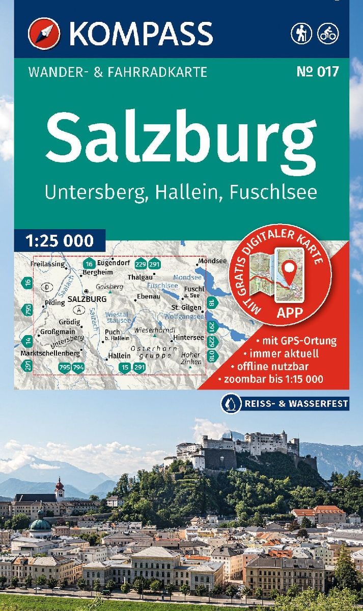 KOMPASS Wanderkarte 017 Salzburg, Untersberg, Hallein, Fuschlsee 1:25.000