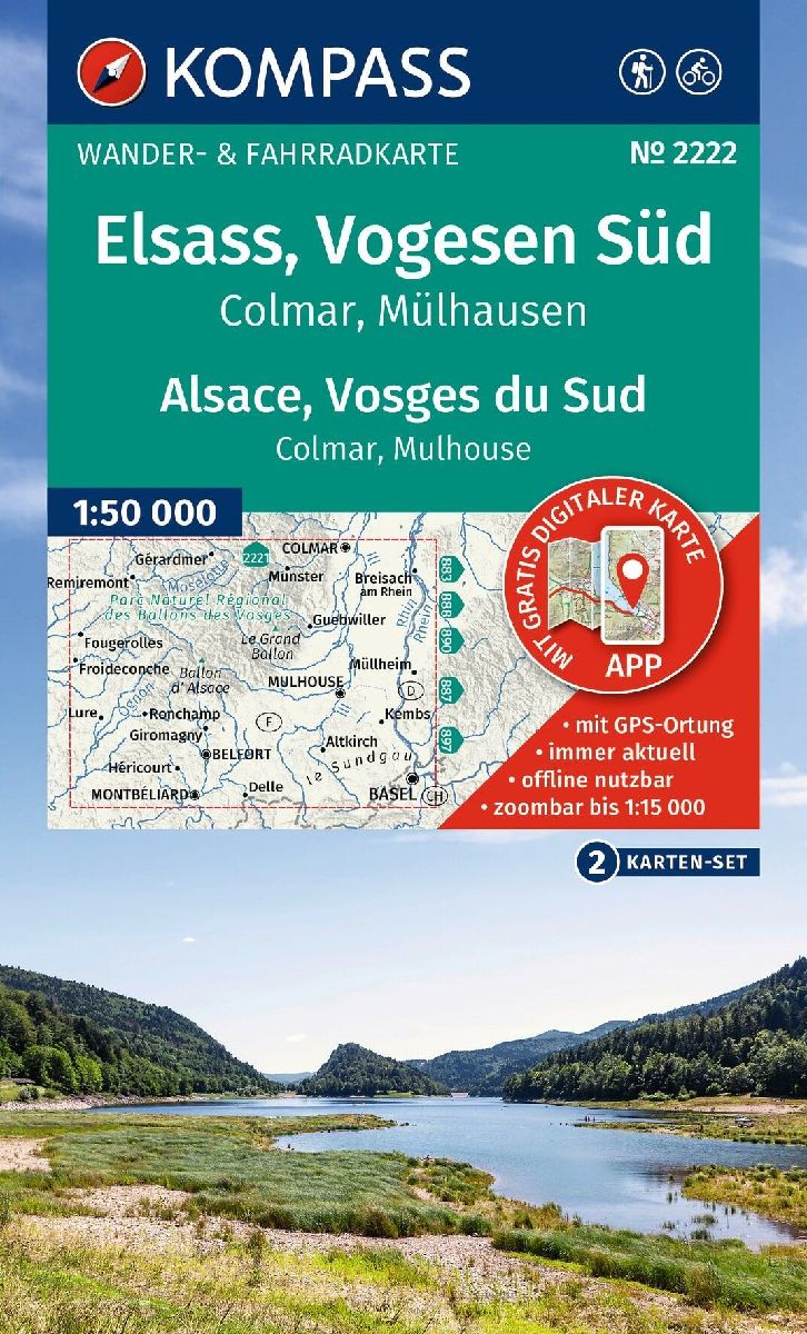 KOMPASS Wanderkarten-Set 2222 Elsass, Vogesen Süd / Alsace, Vosges du Sud, Colmar, Mülhausen / Mulhouse (2 Karten) 1:50.000