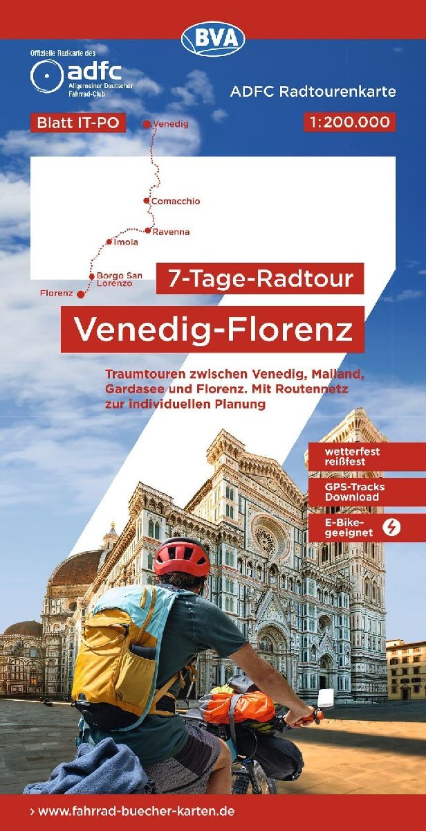 BVA ADFC Radtourenkarte 7-Tage-Radtour Venedig-Florenz, 1:200.000