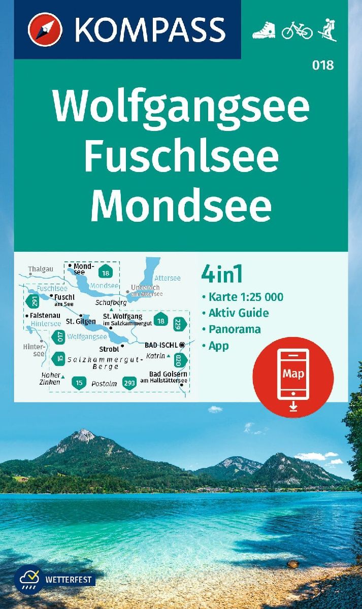 KOMPASS Wanderkarte 018 Wolfgangsee, Fuschlsee, Mondsee 1:25.000
